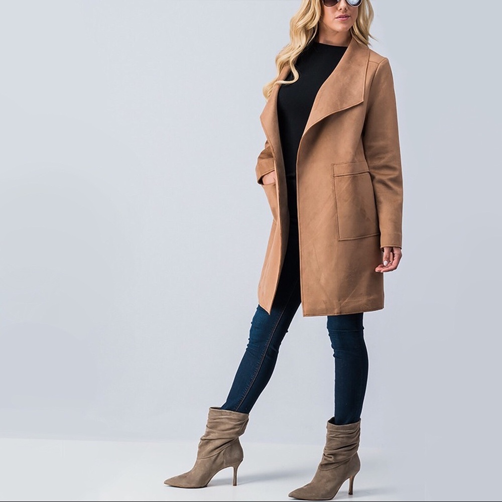 LAST ONE!  Vegan Suede Camel Coat Cosmopolitan - Picture 3 of 4